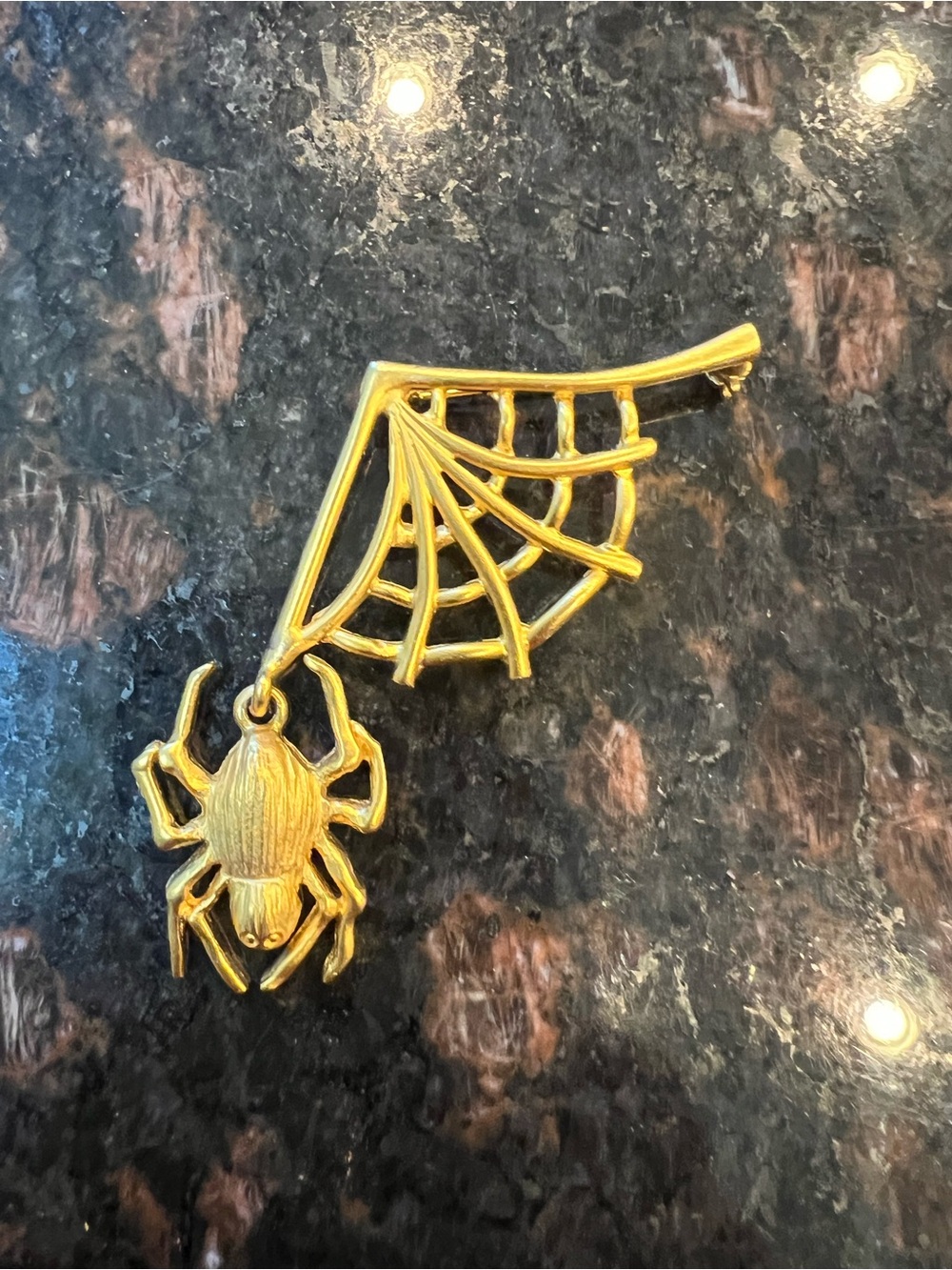 Gold Toned Halloween spider and web brooch